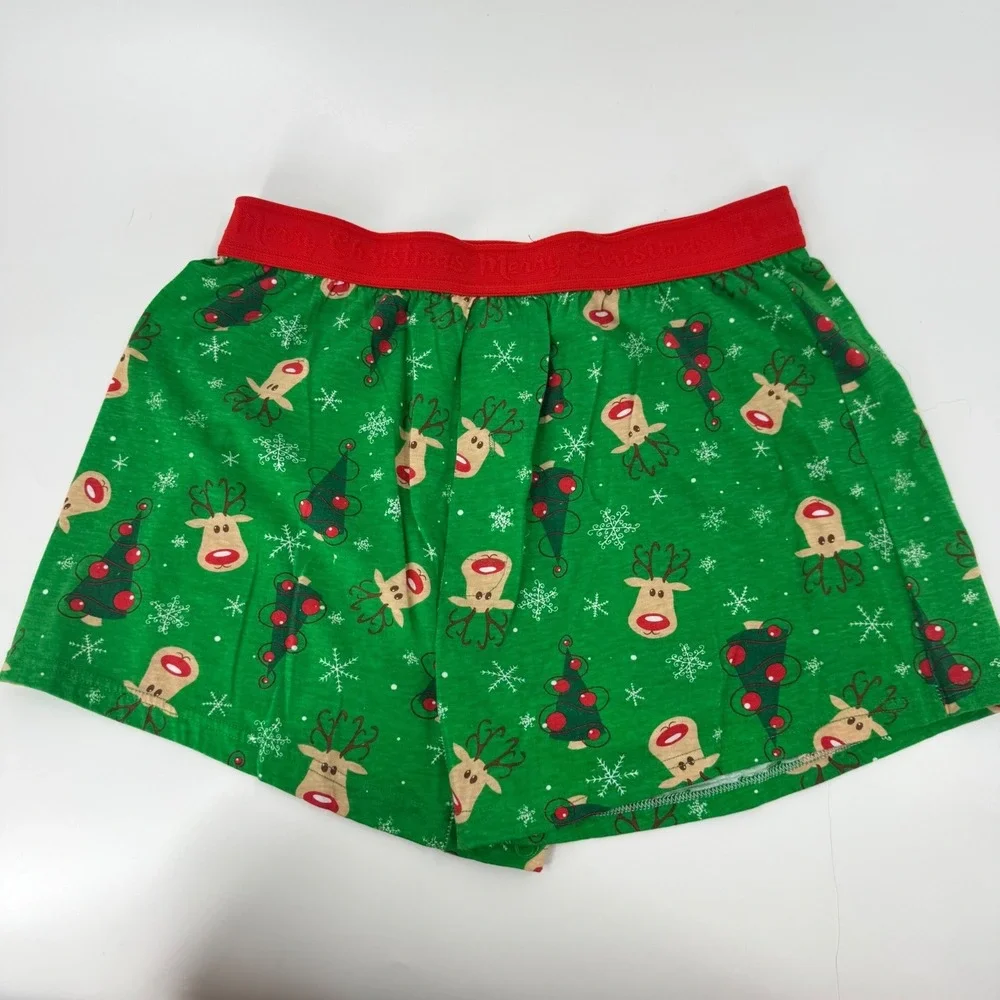 Mens Green Christmas Reindeer‎ Tree Pajama Sleep Lounge Shorts Adult Holiday